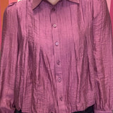 TABLE FOR TWO TEXTURED BUTTON FRONT BLOUSE - PLUM OR OFF-WHITE