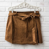 CAFE MOCHA SUEDE MINI SKIRT WITH TIE BELT