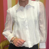 TABLE FOR TWO TEXTURED BUTTON FRONT BLOUSE - PLUM OR OFF-WHITE