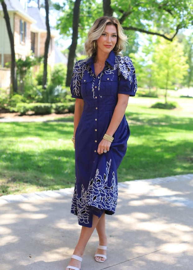 BOARDWALK BLISS NAVY BUTTON DOWN DRESS