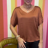 LOOKING THE PART BANDED SLEEVE BLOUSE - RUST OR WINE