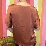 LOOKING THE PART BANDED SLEEVE BLOUSE - RUST OR WINE