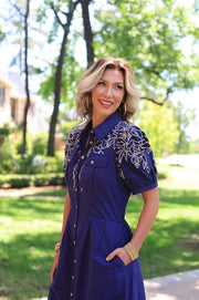 BOARDWALK BLISS NAVY BUTTON DOWN DRESS