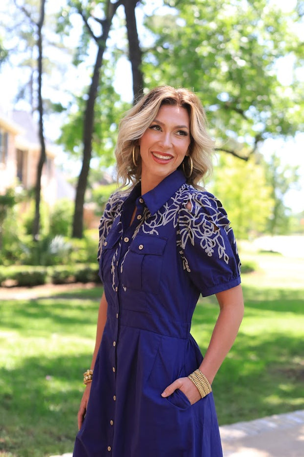 BOARDWALK BLISS NAVY BUTTON DOWN DRESS