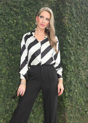 LOVELY DAYS AHEAD BLACK & CREAM SATIN STRIPED BLOUSE
