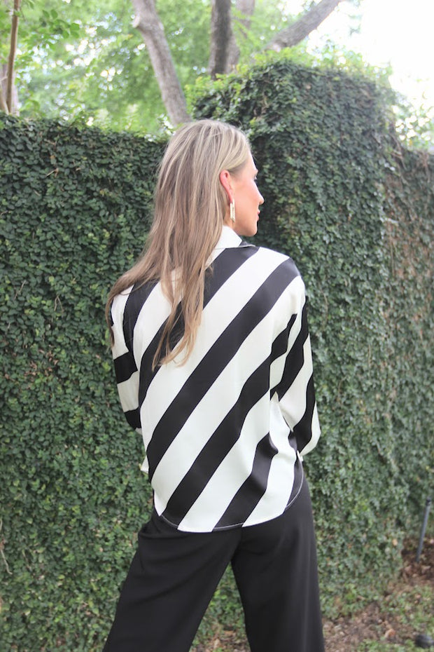 LOVELY DAYS AHEAD BLACK & CREAM SATIN STRIPED BLOUSE