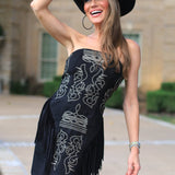 WESTERN CHARM SUEDE BOOTSTITCH FRINGE DRESS - BLACK OR BROWN