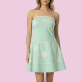 MODERN ROMANTIC STRAPLESS TEAL EMBROIDERED DRESS