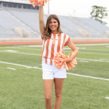 SIDELINE CHIC VERTICAL STRIPE FRINGE BURNT ORANGE SWEATER