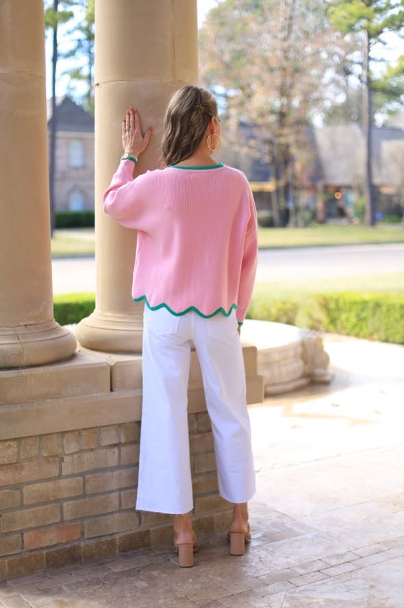 FIXED ON YOU PINK SCALLOP HEM SWEATER