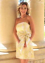BRIGHTER SIDE YELLOW FLORAL JACQUARD MINI DRESS