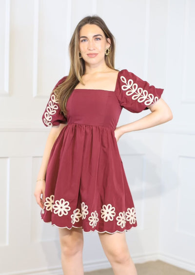 CONFIDENT GLAMOUR BURGUNDY EMBROIDERED DRESS