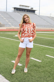 GAME DAY CHARM BURNT ORANGE EMBROIDERED BLOUSE