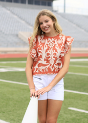 GAME DAY CHARM BURNT ORANGE EMBROIDERED BLOUSE
