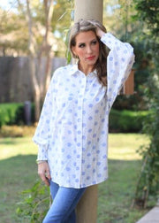 BRIGHTER DAYS BLUE POLKA DOT LS BLOUSE