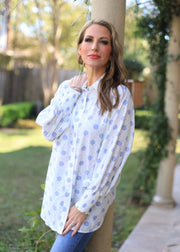 BRIGHTER DAYS BLUE POLKA DOT LS BLOUSE