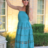 ONLINE EXCLUSIVE:  HEAT WAVE EYELET STRAPLESS TUBE DRESS - MULTIPLE COLORS