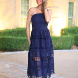 ONLINE EXCLUSIVE:  HEAT WAVE EYELET STRAPLESS TUBE DRESS - MULTIPLE COLORS
