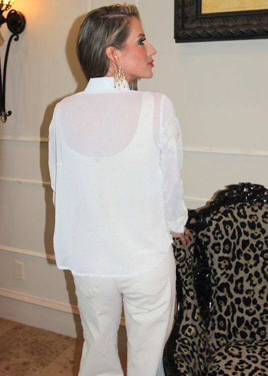 A PERFECT WORLD WHITE EMBELLISHED BUTTON DOWN