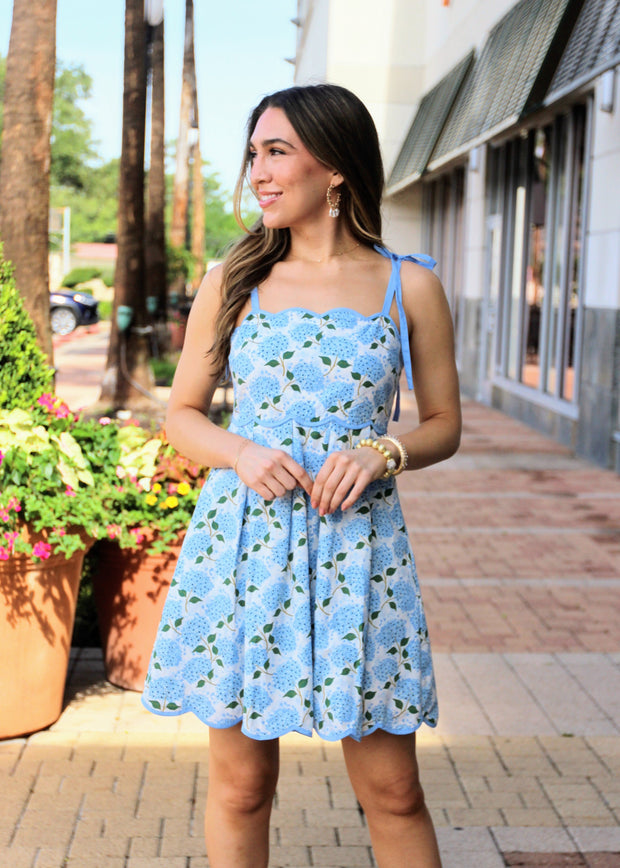 IN THE HYDRANGEA BUSHES BLUE DRESS