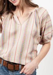 IVY JANE:  PRIMARY STRIPED EMBROIDERED TOP