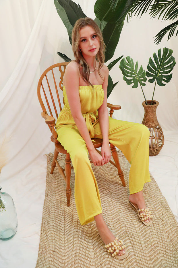 MEET ME IN CABO STRAPLESS CHARTREUSE JUMPSUIT