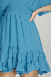 DIVA BLUE KIMONO SLEEVE SMOCKED WAIST DRESS