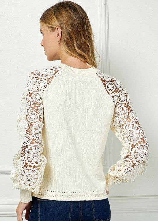 FIRESIDE FLIRT LACE SLEEVE SWEATER TOP