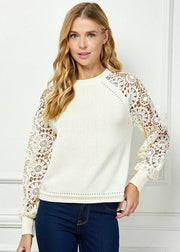 FIRESIDE FLIRT LACE SLEEVE SWEATER TOP