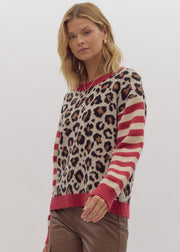 FIERCELY ON POINT LEOPARD STRIPED SWEATER TOP