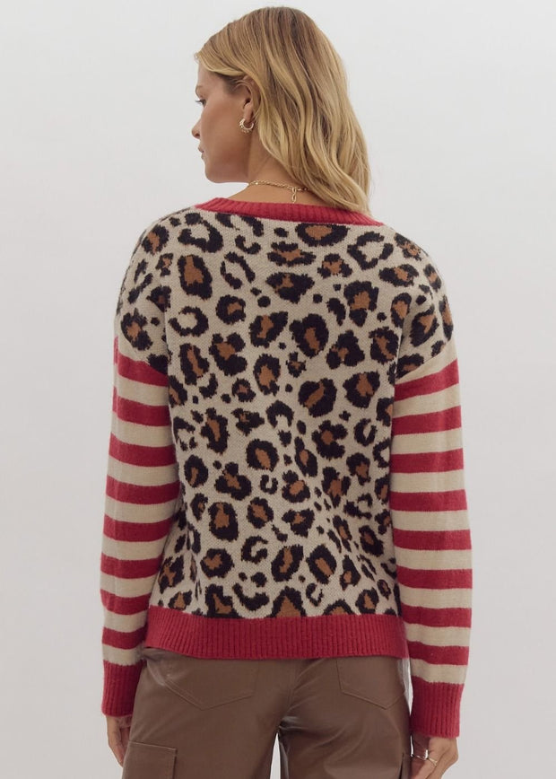 FIERCELY ON POINT LEOPARD STRIPED SWEATER TOP