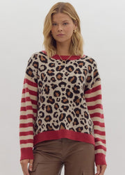 FIERCELY ON POINT LEOPARD STRIPED SWEATER TOP