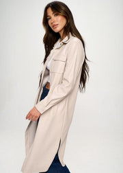 SEASONALLY POSH CREAM VEGAN LEATHER JACKET