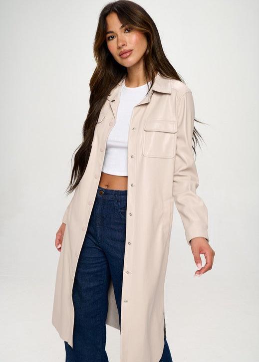 SEASONALLY POSH CREAM VEGAN LEATHER JACKET