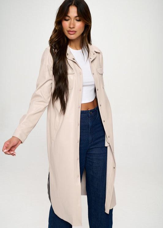 SEASONALLY POSH CREAM VEGAN LEATHER JACKET