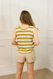 DOUBLE TAKE OLIVE STRIPE SLEEVELESS SWEATER