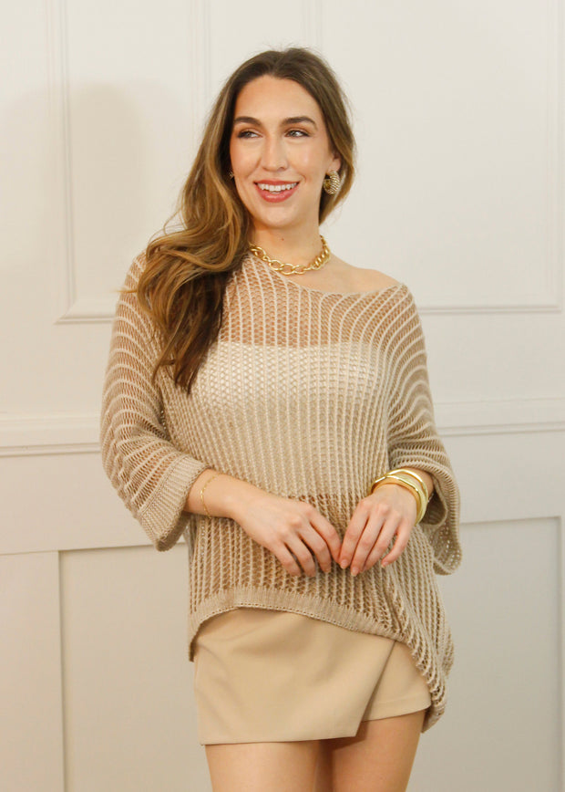 COOLER DAYS AHEAD TAUPE CROCHET TOP