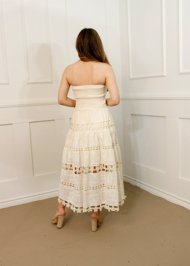 COASTAL COVE EYELET LACE STRAPLESS DRESS