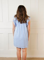 DESTINED FOR GREATNESS BLUE PINSTRIPE DRESS