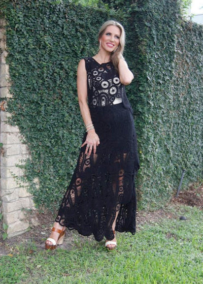 SERENE AESTHETIC BLACK CROCHET SKIRT SET
