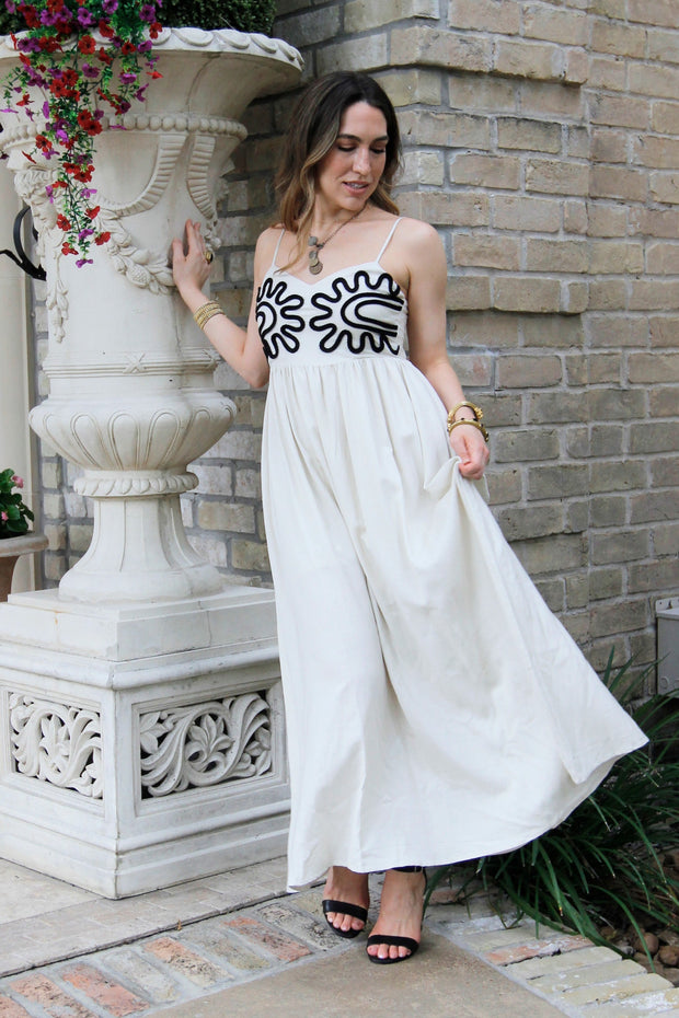 CANCUN DESTINATION EMBROIDERED CREAM DRESS