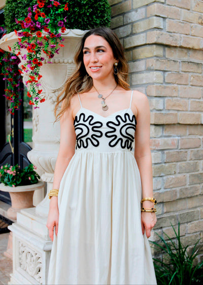 CANCUN DESTINATION EMBROIDERED CREAM DRESS