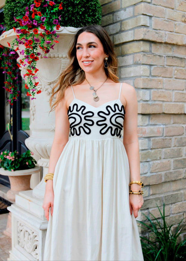 CANCUN DESTINATION EMBROIDERED CREAM DRESS