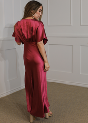 VIVA MAGENTA SATIN MAXI DRESS