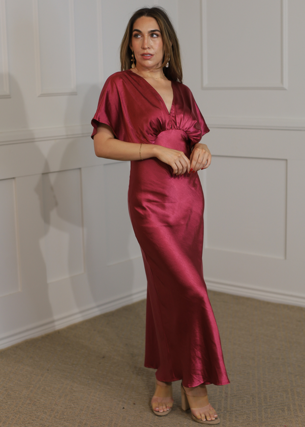 VIVA MAGENTA SATIN MAXI DRESS