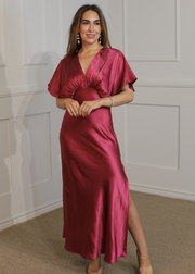 VIVA MAGENTA SATIN MAXI DRESS