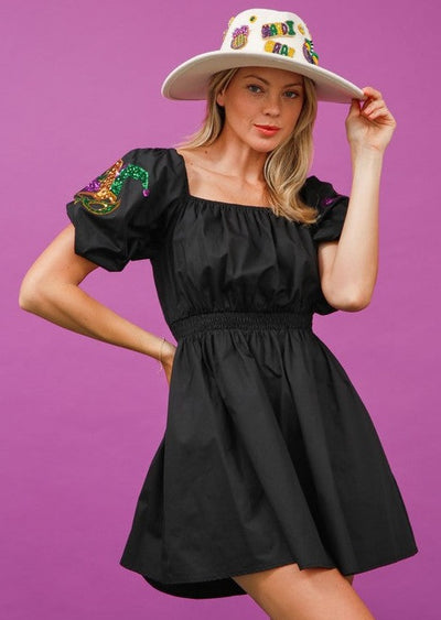 MARDI GRAS JESTER CAP SLEEVE DRESS