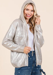 LITTLE LIES METALLIC ZIP UP HOODIE JACKET