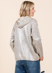 LITTLE LIES METALLIC ZIP UP HOODIE JACKET