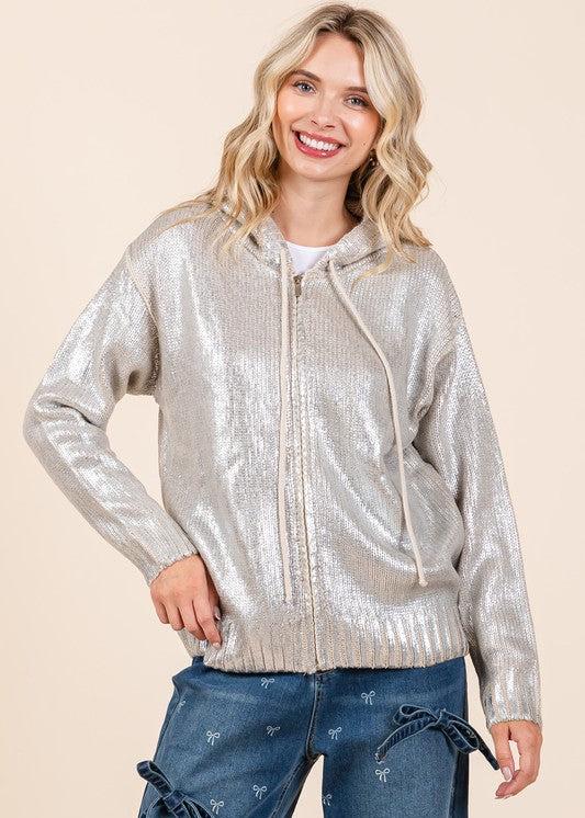 LITTLE LIES METALLIC ZIP UP HOODIE JACKET